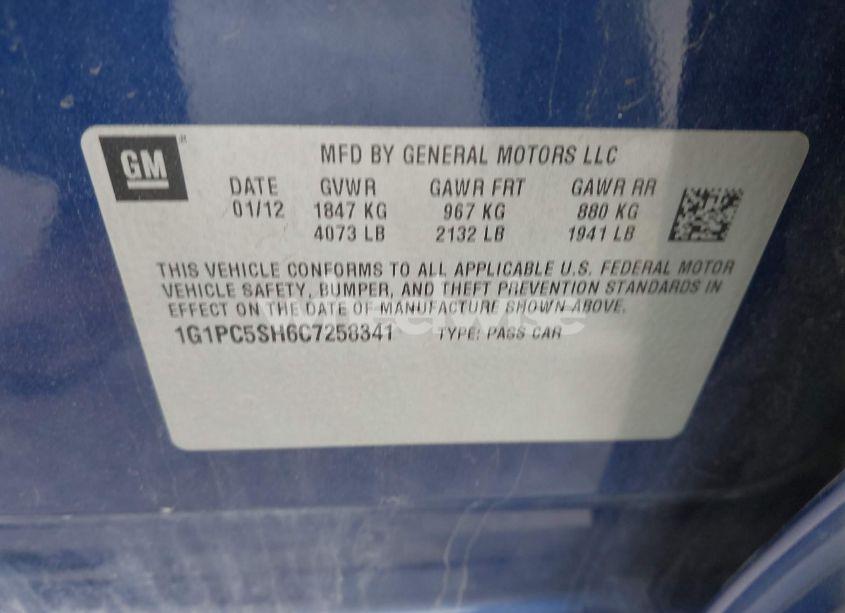 Photo 9 of 2012 Chevrolet Cruze LS (VIN 1G1PC5SH6C7258341)