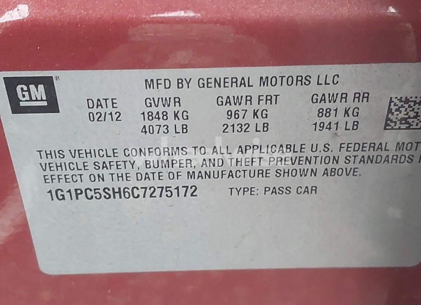 Photo 9 of 2012 Chevrolet Cruze LS (VIN 1G1PC5SH6C7275172)