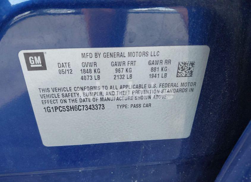 Photo 9 of 2012 Chevrolet Cruze LS (VIN 1G1PC5SH6C7343373)