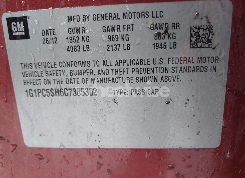 Photo 9 of 2012 Chevrolet Cruze LS (VIN 1G1PC5SH6C7385302)