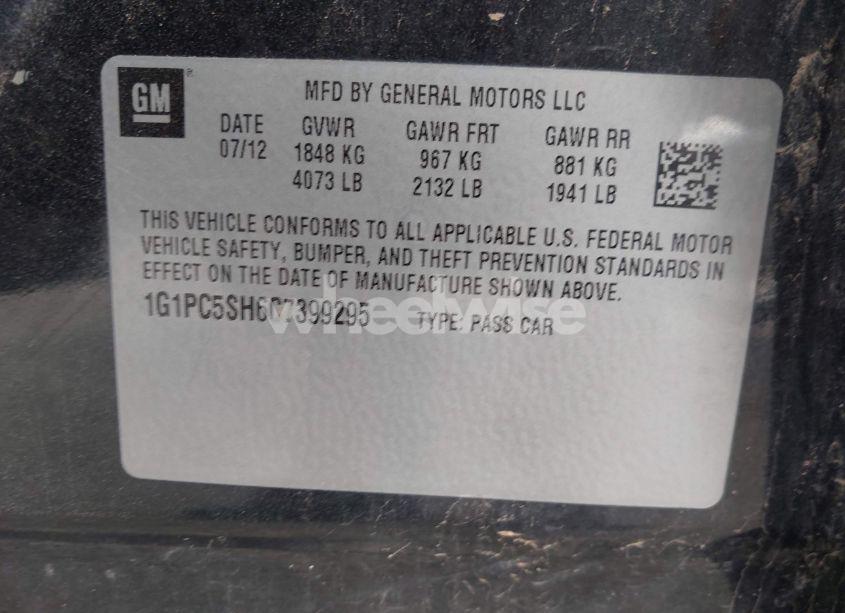 Photo 9 of 2012 Chevrolet Cruze LS (VIN 1G1PC5SH6C7399295)