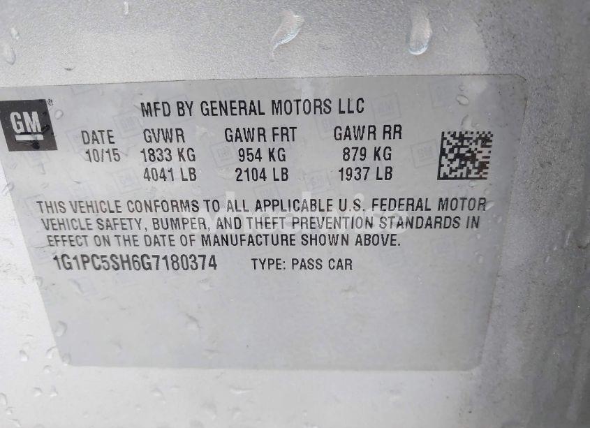 Photo 9 of 2016 Chevrolet Cruze LIMITED LS AUTO (VIN 1G1PC5SH6G7180374)