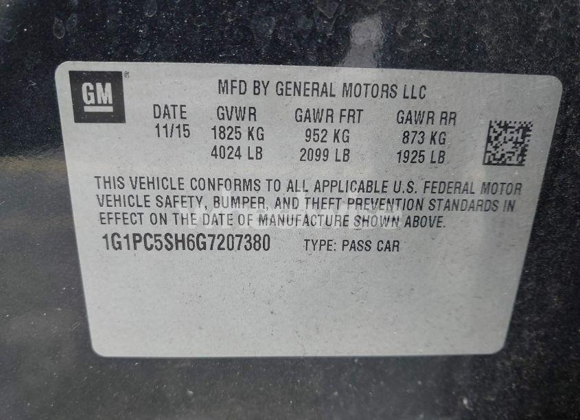 Photo 9 of 2016 Chevrolet Cruze LIMITED LS AUTO (VIN 1G1PC5SH6G7207380)