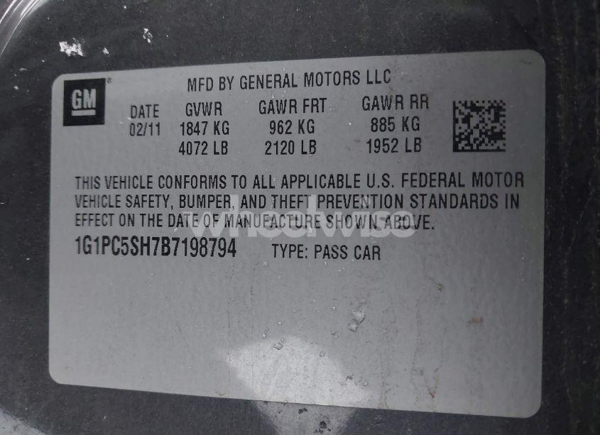 Photo 9 of 2011 Chevrolet Cruze LS (VIN 1G1PC5SH7B7198794)