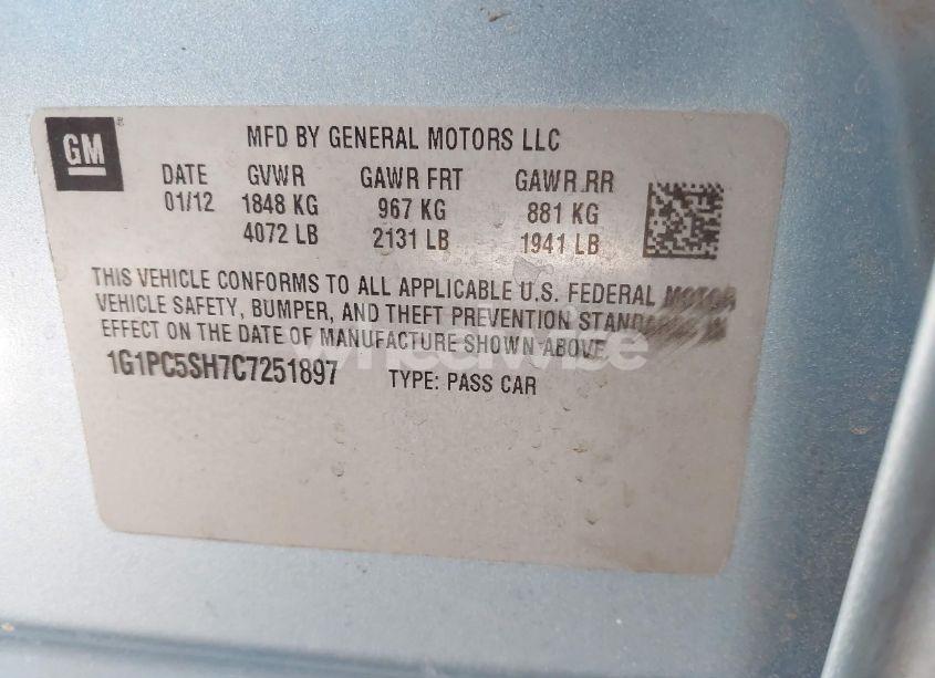 Photo 9 of 2012 Chevrolet Cruze LS (VIN 1G1PC5SH7C7251897)