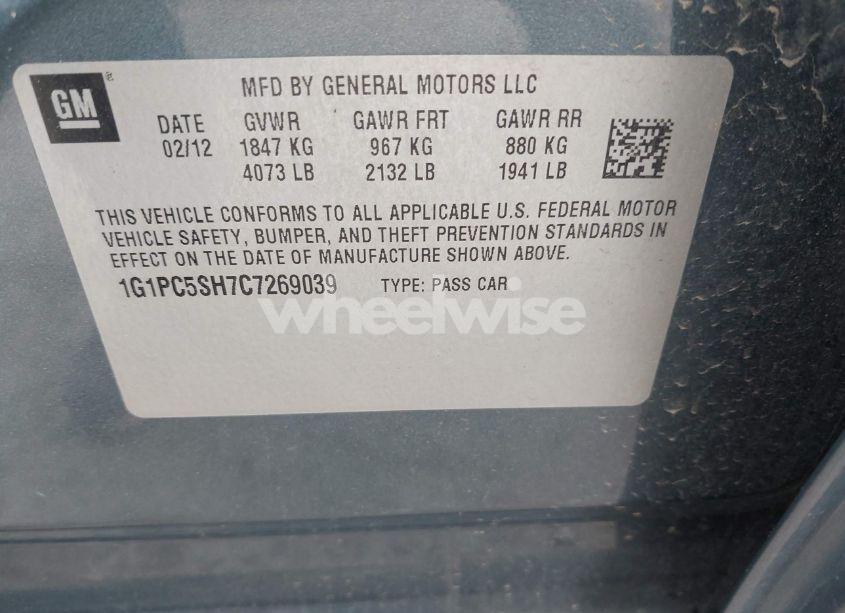 Photo 9 of 2012 Chevrolet Cruze LS (VIN 1G1PC5SH7C7269039)