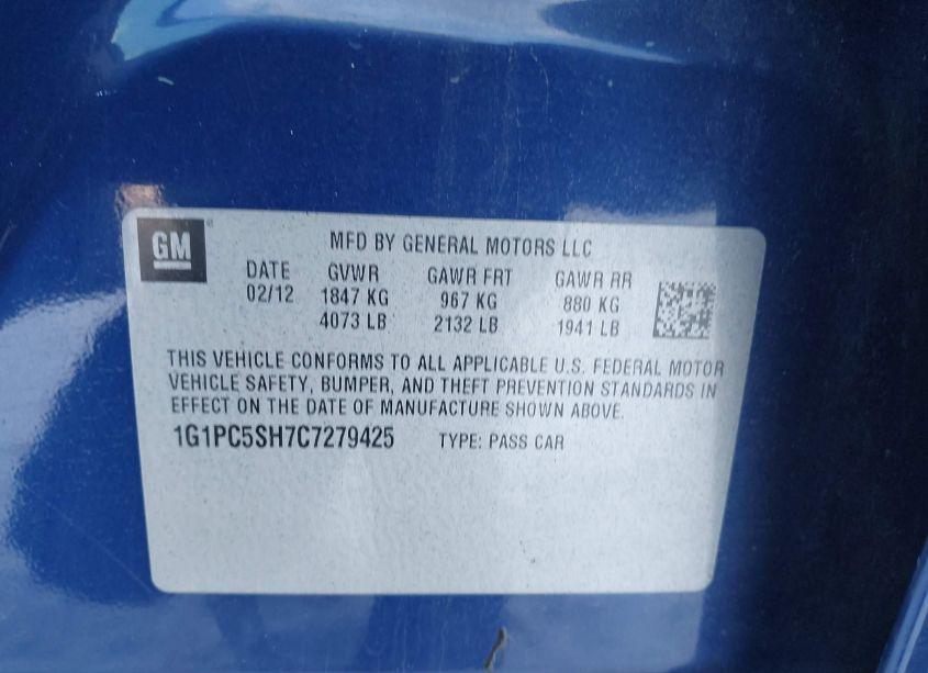 Photo 9 of 2012 Chevrolet Cruze LS (VIN 1G1PC5SH7C7279425)