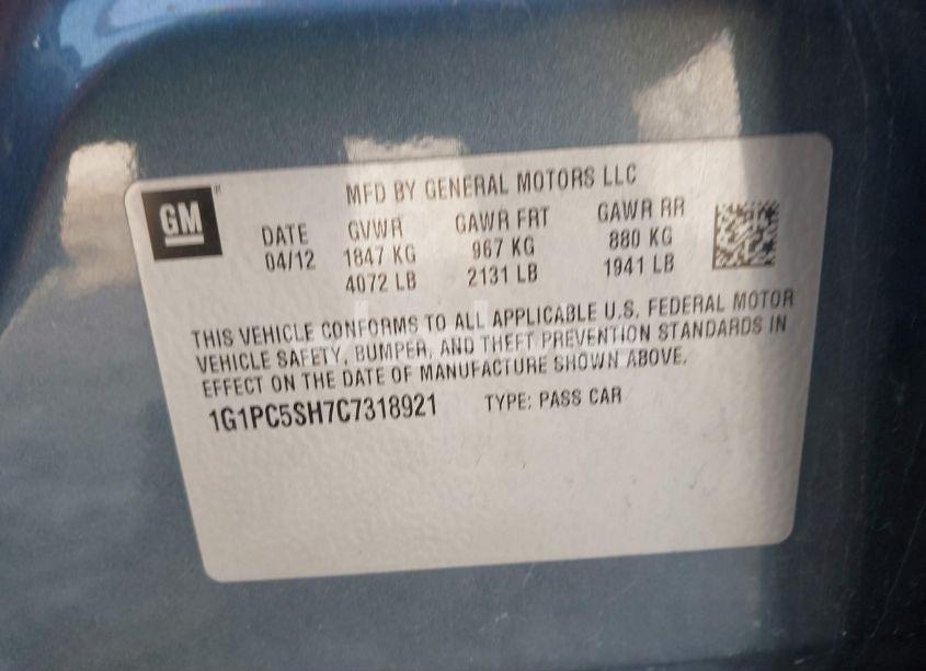 Photo 9 of 2012 Chevrolet Cruze LS (VIN 1G1PC5SH7C7318921)
