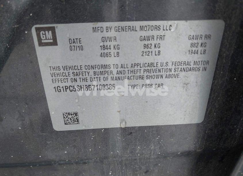 Photo 9 of 2011 Chevrolet Cruze LS (VIN 1G1PC5SH8B7100386)