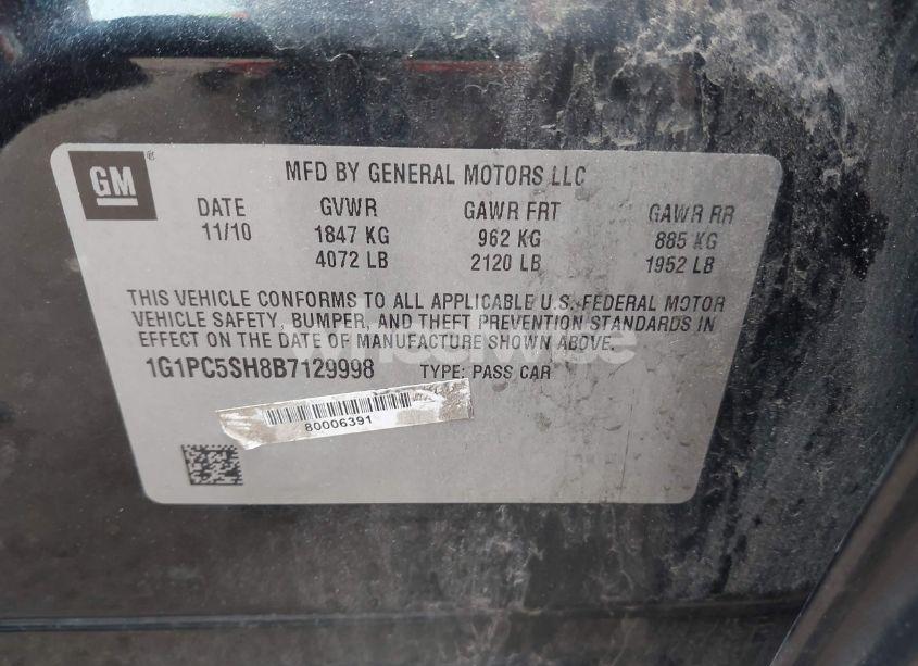 Photo 9 of 2011 Chevrolet Cruze LS (VIN 1G1PC5SH8B7129998)