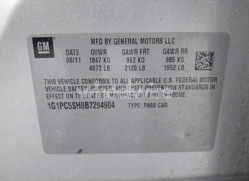 Photo 9 of 2011 Chevrolet Cruze LS (VIN 1G1PC5SH8B7294904)