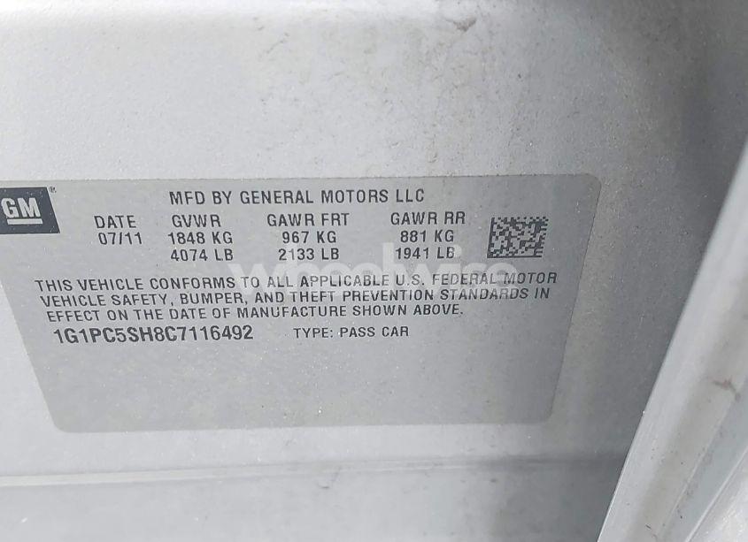 Photo 9 of 2012 Chevrolet Cruze LS (VIN 1G1PC5SH8C7116492)