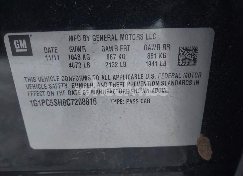 Photo 9 of 2012 Chevrolet Cruze LS (VIN 1G1PC5SH8C7208816)