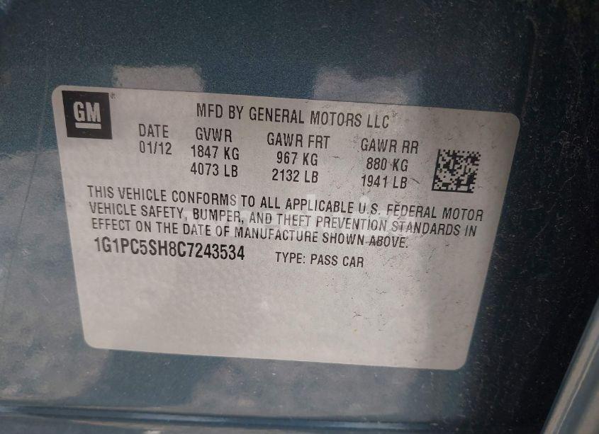 Photo 9 of 2012 Chevrolet Cruze LS (VIN 1G1PC5SH8C7243534)