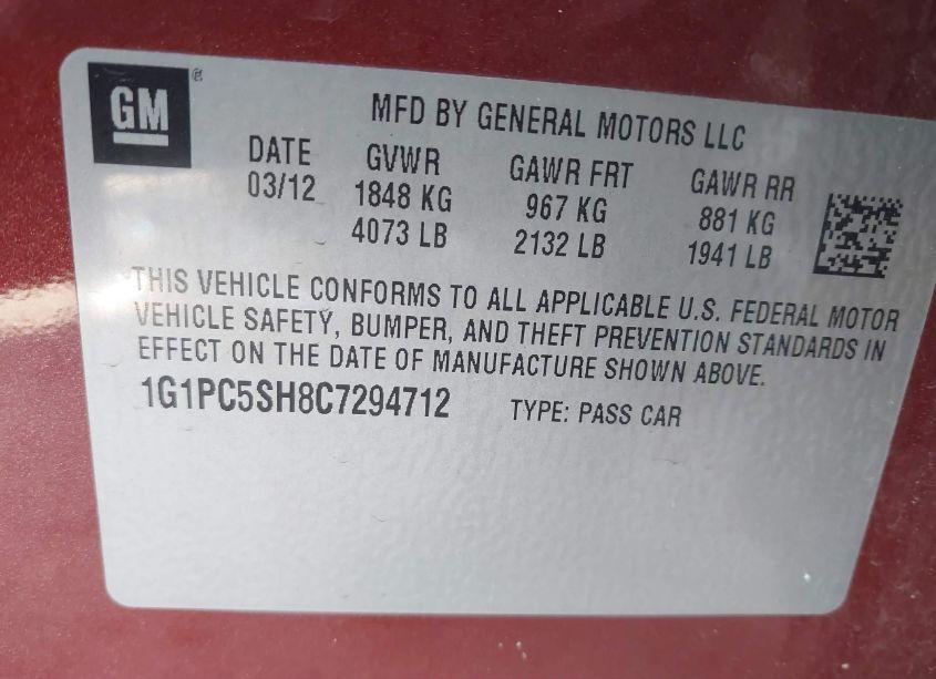 Photo 9 of 2012 Chevrolet Cruze LS (VIN 1G1PC5SH8C7294712)