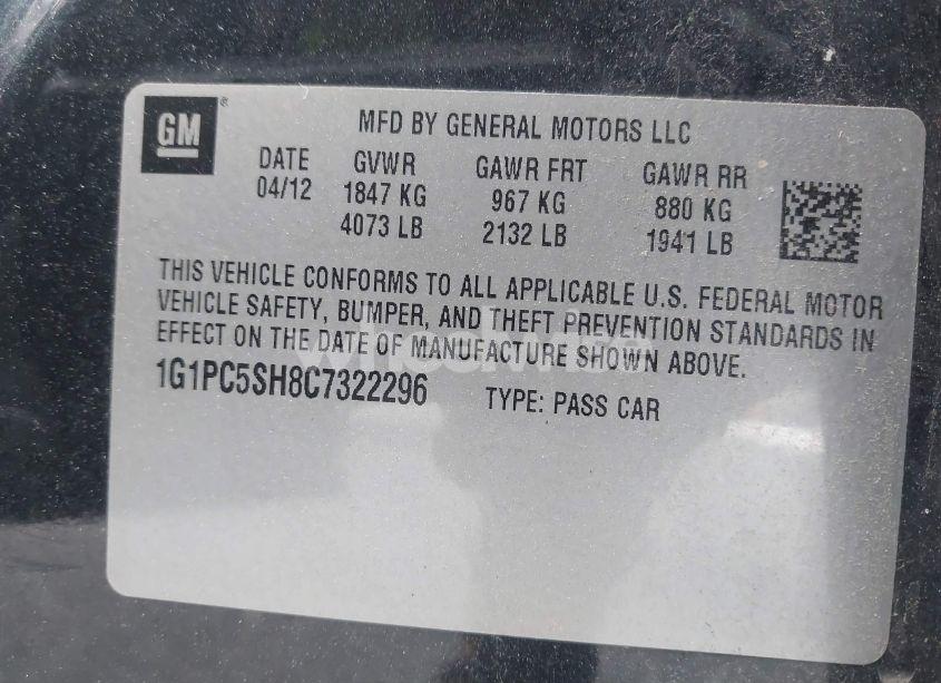 Photo 9 of 2012 Chevrolet Cruze LS (VIN 1G1PC5SH8C7322296)