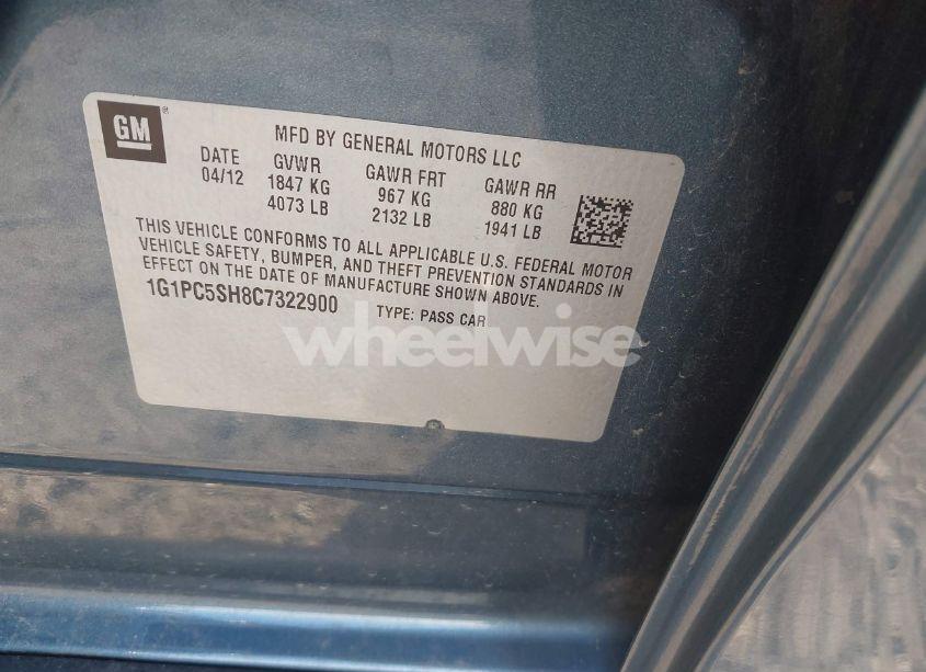 Photo 9 of 2012 Chevrolet Cruze LS (VIN 1G1PC5SH8C7322900)