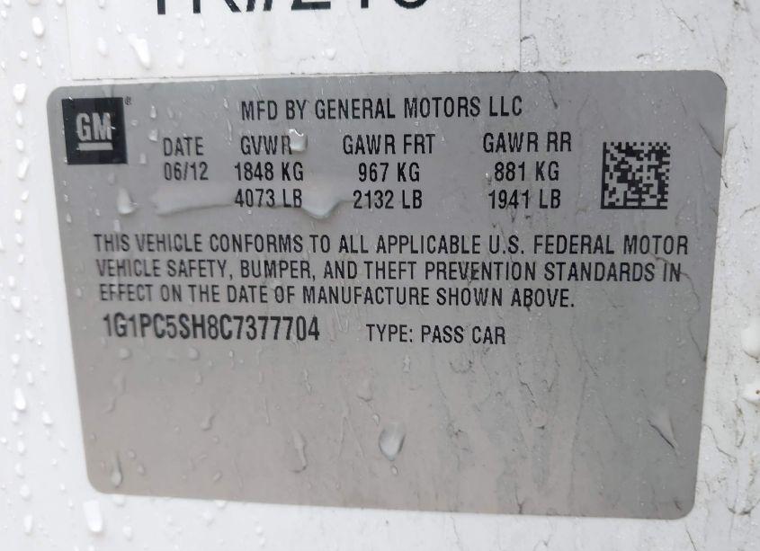 Photo 9 of 2012 Chevrolet Cruze LS (VIN 1G1PC5SH8C7377704)