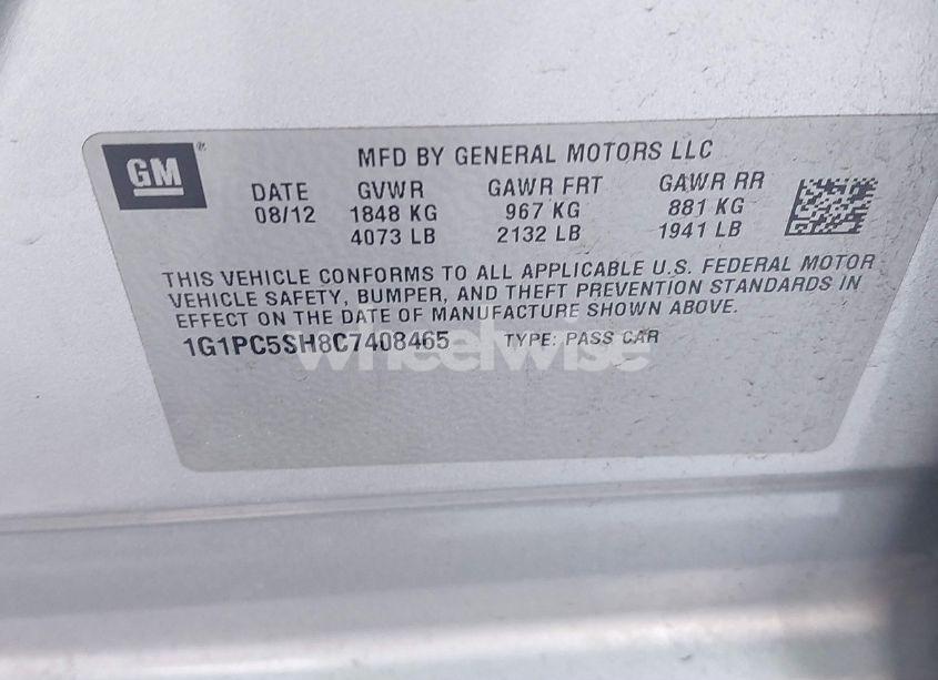 Photo 9 of 2012 Chevrolet Cruze LS (VIN 1G1PC5SH8C7408465)