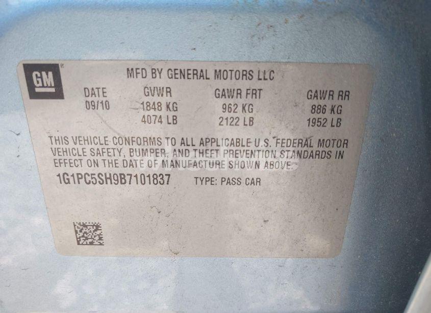 Photo 9 of 2011 Chevrolet Cruze LS (VIN 1G1PC5SH9B7101837)