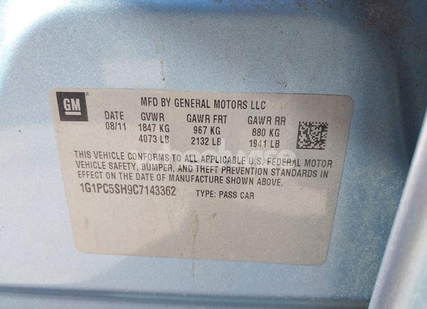 Photo 9 of 2012 Chevrolet Cruze LS (VIN 1G1PC5SH9C7143362)