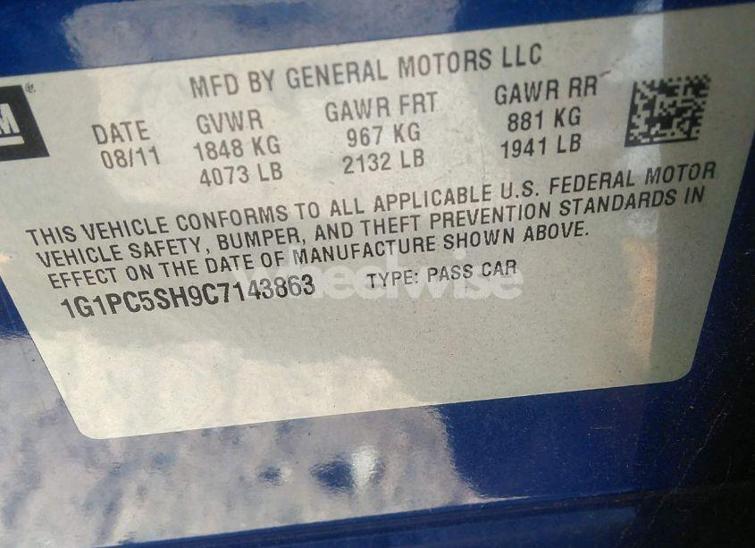 Photo 9 of 2012 Chevrolet Cruze LS (VIN 1G1PC5SH9C7143863)