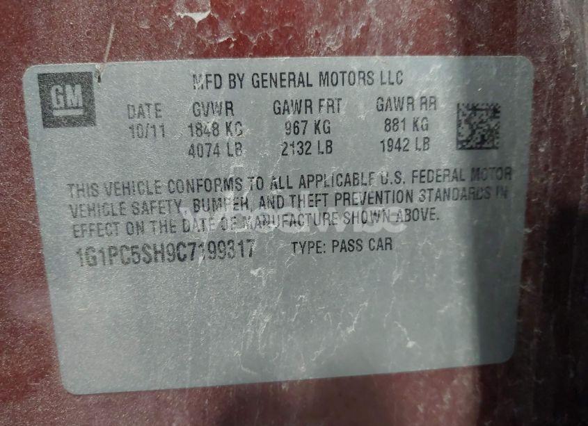 Photo 9 of 2012 Chevrolet Cruze LS (VIN 1G1PC5SH9C7199317)