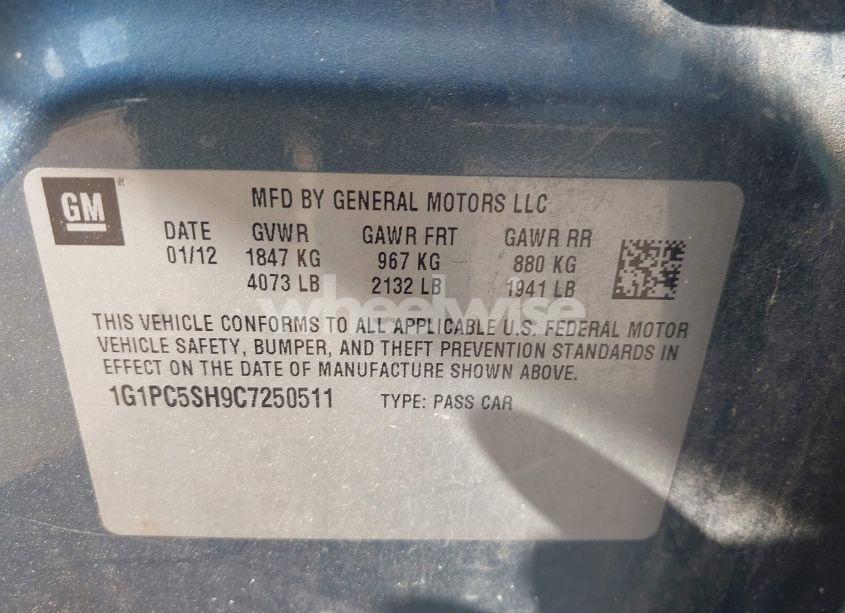 Photo 9 of 2012 Chevrolet Cruze LS (VIN 1G1PC5SH9C7250511)