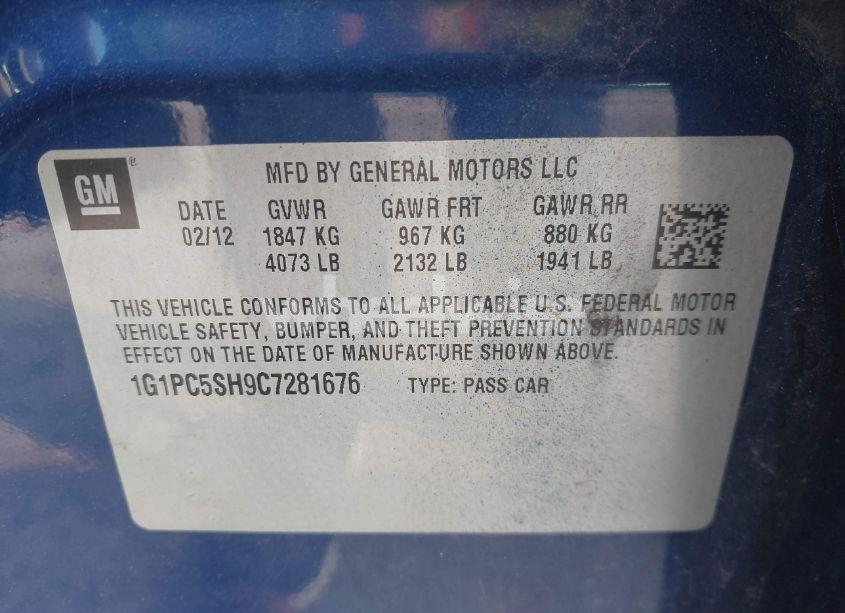 Photo 9 of 2012 Chevrolet Cruze LS (VIN 1G1PC5SH9C7281676)