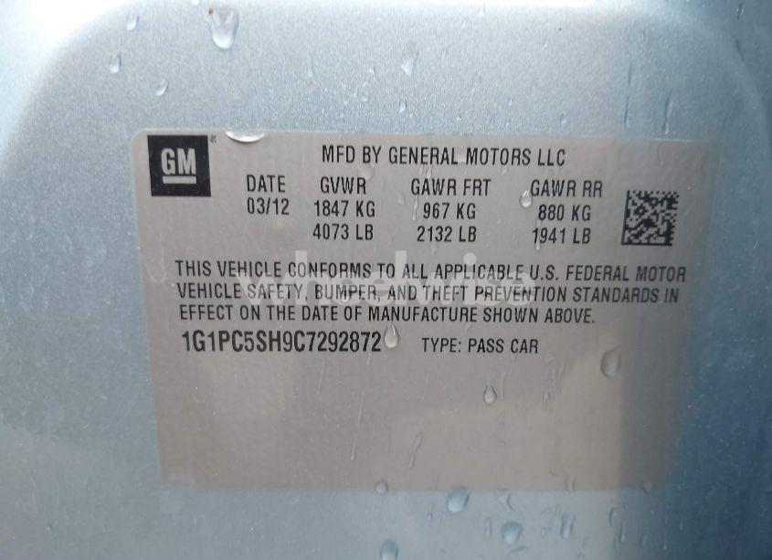 Photo 9 of 2012 Chevrolet Cruze LS (VIN 1G1PC5SH9C7292872)