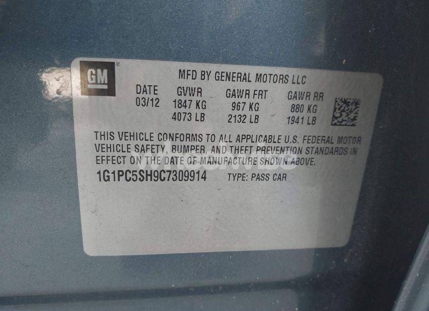 Photo 9 of 2012 Chevrolet Cruze LS (VIN 1G1PC5SH9C7309914)