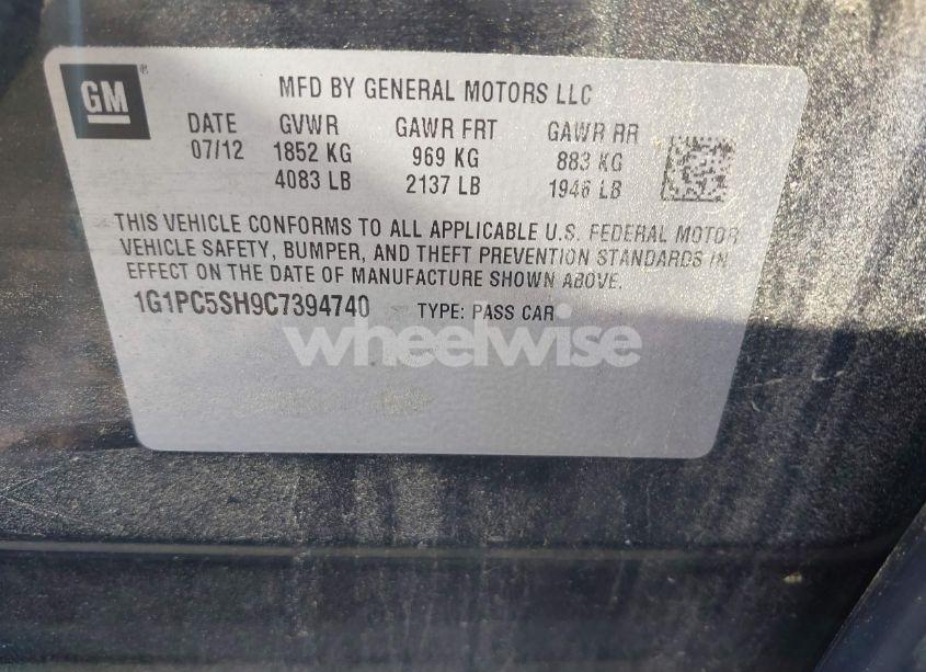 Photo 9 of 2012 Chevrolet Cruze LS (VIN 1G1PC5SH9C7394740)