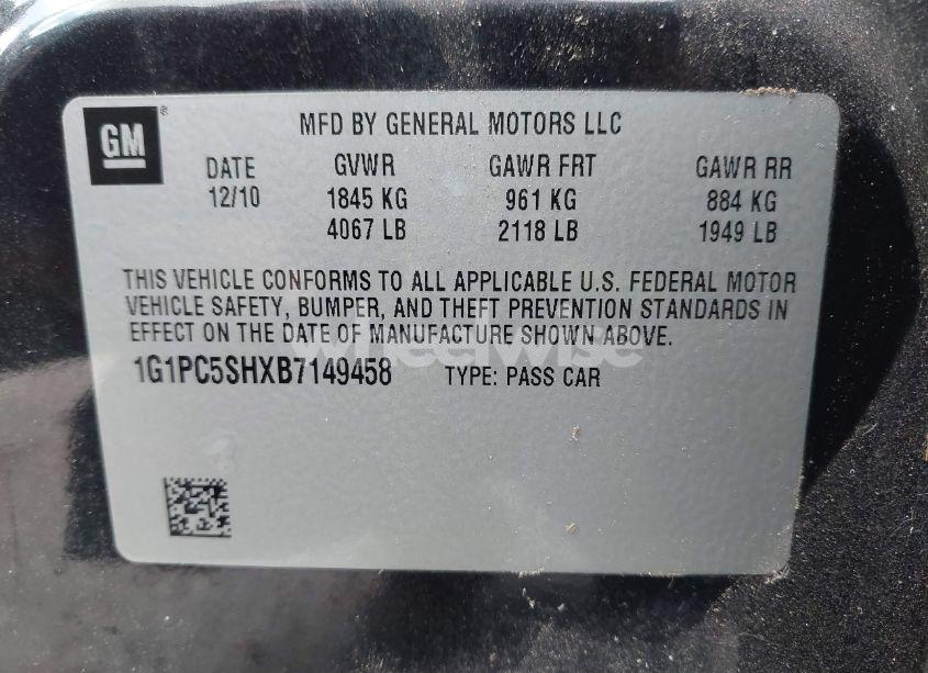 Photo 9 of 2011 Chevrolet Cruze LS (VIN 1G1PC5SHXB7149458)