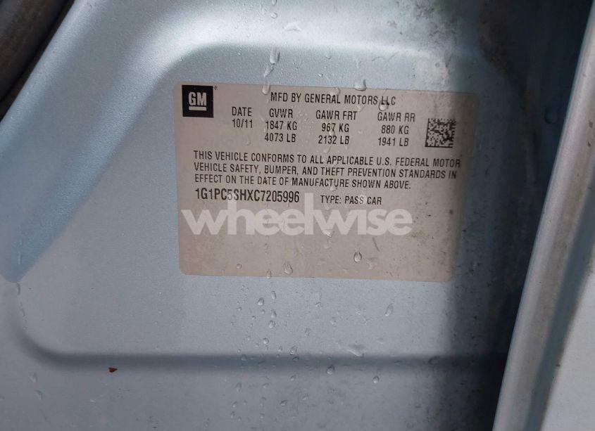 Photo 9 of 2012 Chevrolet Cruze LS (VIN 1G1PC5SHXC7205996)