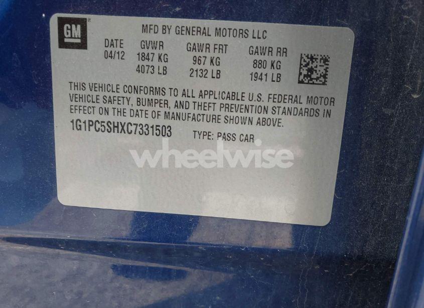 Photo 9 of 2012 Chevrolet Cruze LS (VIN 1G1PC5SHXC7331503)