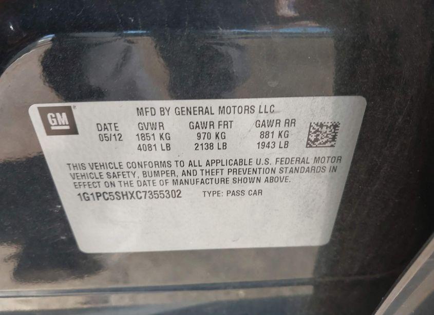 Photo 9 of 2012 Chevrolet Cruze LS (VIN 1G1PC5SHXC7355302)