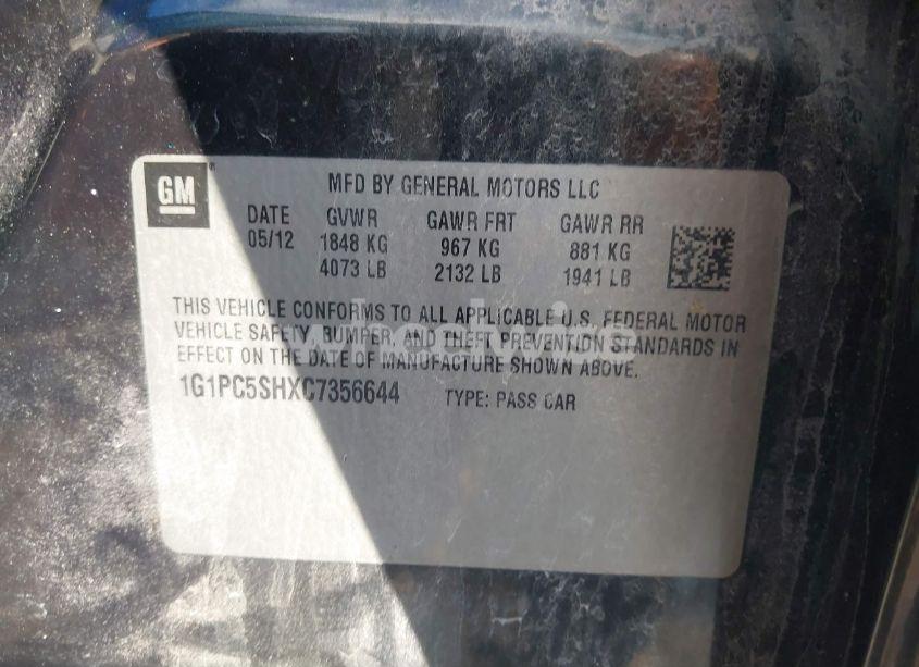Photo 9 of 2012 Chevrolet Cruze LS (VIN 1G1PC5SHXC7356644)