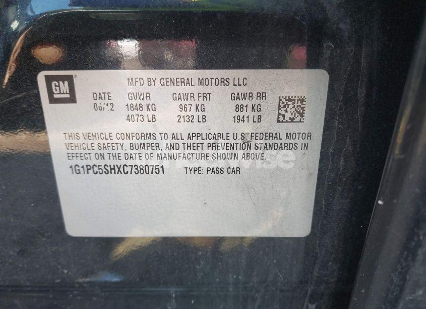 Photo 9 of 2012 Chevrolet Cruze LS (VIN 1G1PC5SHXC7380751)