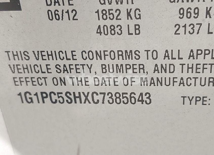 Photo 9 of 2012 Chevrolet Cruze LS (VIN 1G1PC5SHXC7385643)