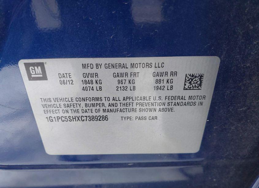 Photo 9 of 2012 Chevrolet Cruze LS (VIN 1G1PC5SHXC7389286)