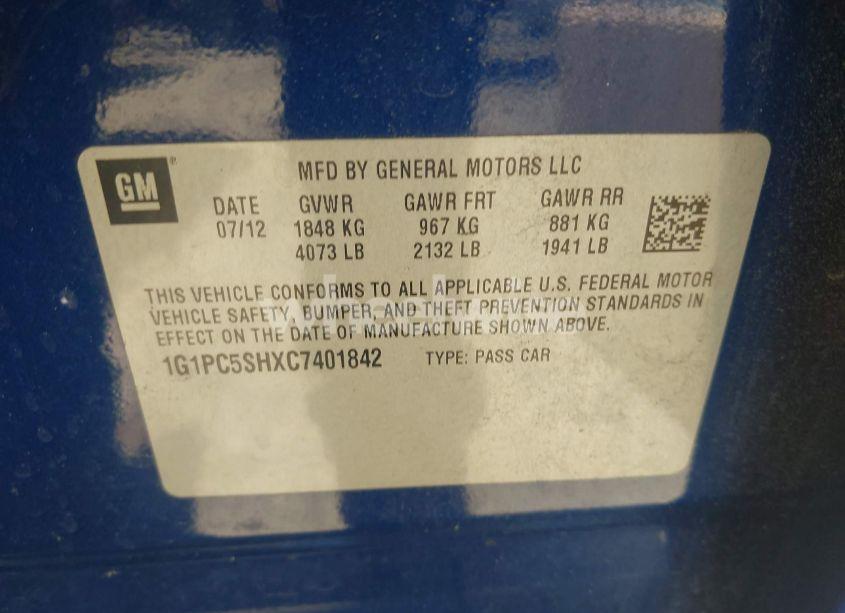 Photo 9 of 2012 Chevrolet Cruze LS (VIN 1G1PC5SHXC7401842)