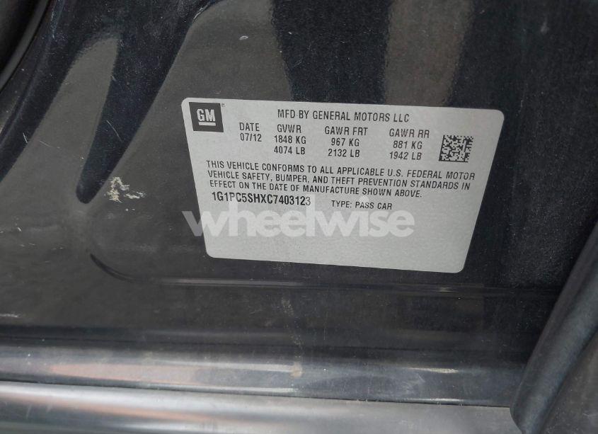 Photo 9 of 2012 Chevrolet Cruze LS (VIN 1G1PC5SHXC7403123)