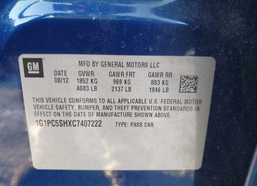 Photo 9 of 2012 Chevrolet Cruze LS (VIN 1G1PC5SHXC7407222)