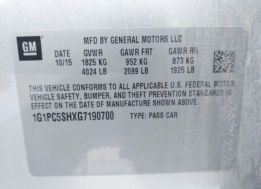 Photo 9 of 2016 Chevrolet Cruze LIMITED LS AUTO (VIN 1G1PC5SHXG7190700)