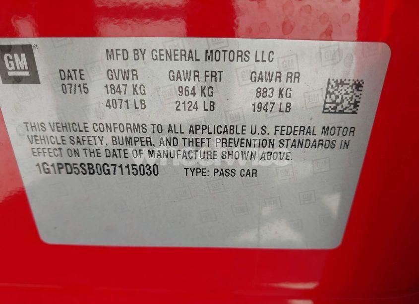 Photo 9 of 2016 Chevrolet Cruze LIMITED 1LT MANUAL (VIN 1G1PD5SB0G7115030)