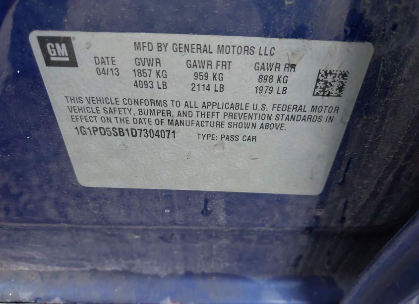 Photo 9 of 2013 Chevrolet Cruze 1LT MANUAL (VIN 1G1PD5SB1D7304071)