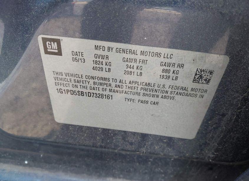 Photo 9 of 2013 Chevrolet Cruze 1LT MANUAL (VIN 1G1PD5SB1D7328161)