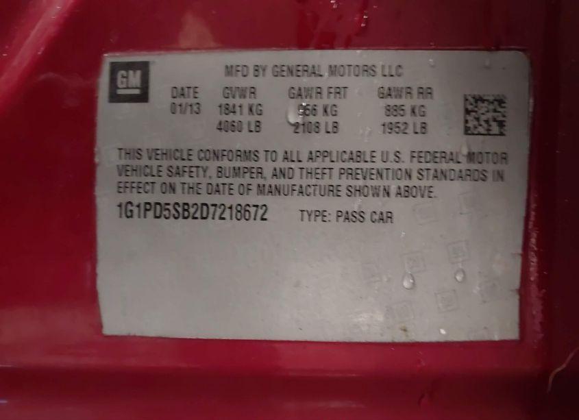 Photo 9 of 2013 Chevrolet Cruze 1LT MANUAL (VIN 1G1PD5SB2D7218672)