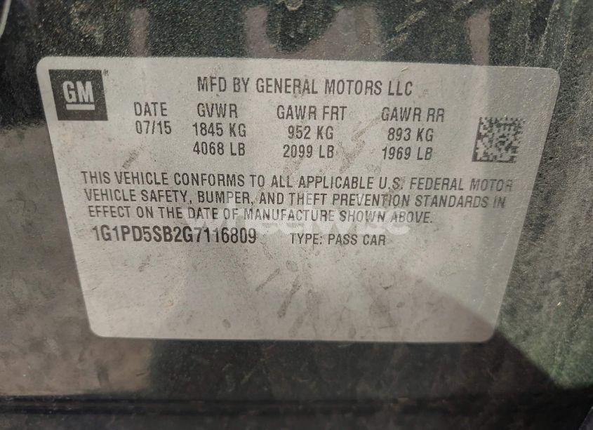 Photo 9 of 2016 Chevrolet Cruze LIMITED 1LT MANUAL (VIN 1G1PD5SB2G7116809)