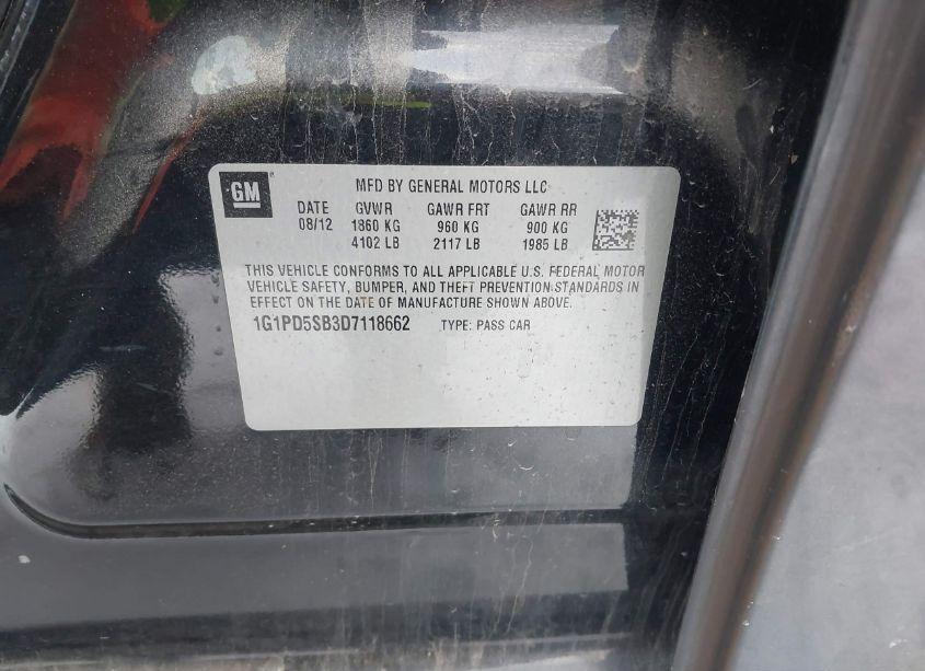 Photo 9 of 2013 Chevrolet Cruze 1LT MANUAL (VIN 1G1PD5SB3D7118662)